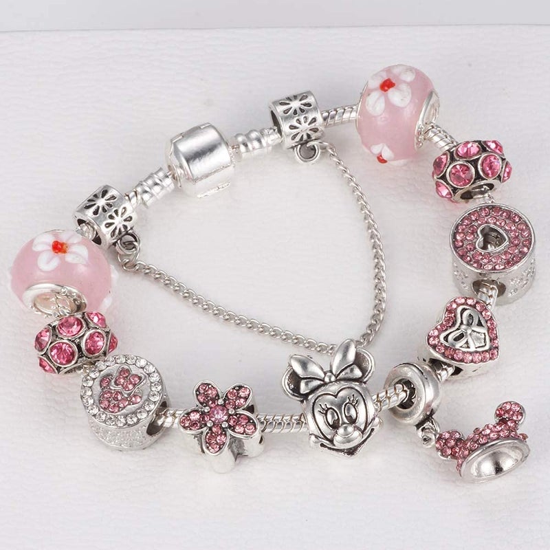MIADEAL Mouse Theme Pink Charms Bracelet, Fits Pandora, Womens DIY Costume Jewelry - Image 5